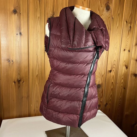 Mackage Qeren Women’s Sz Medium Leather Trim Down Convertible Vest Coat Red - Picture 7 of 11